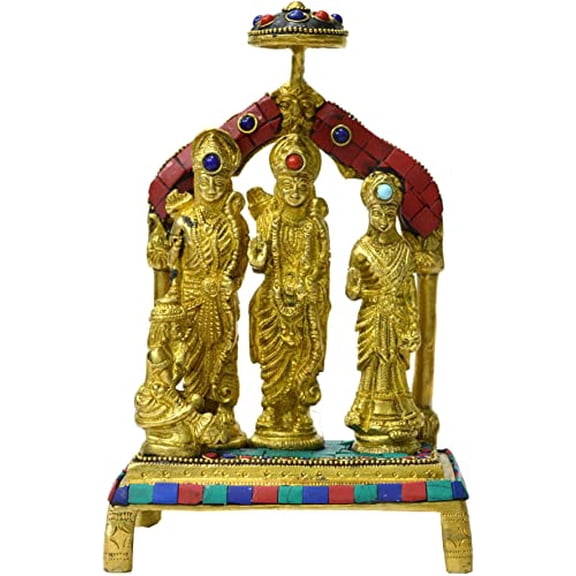 Royal Handicrafts Brass Lord Ram Darbar Statue Embedded With Semi Precious Stone