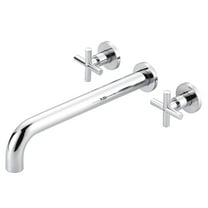 WOWOW Wall Mount Tub Filler Chrome Bathtub Faucet Long Spout Reach 2 Cross Handles Tub Faucet with Brass Rough in Valve Included