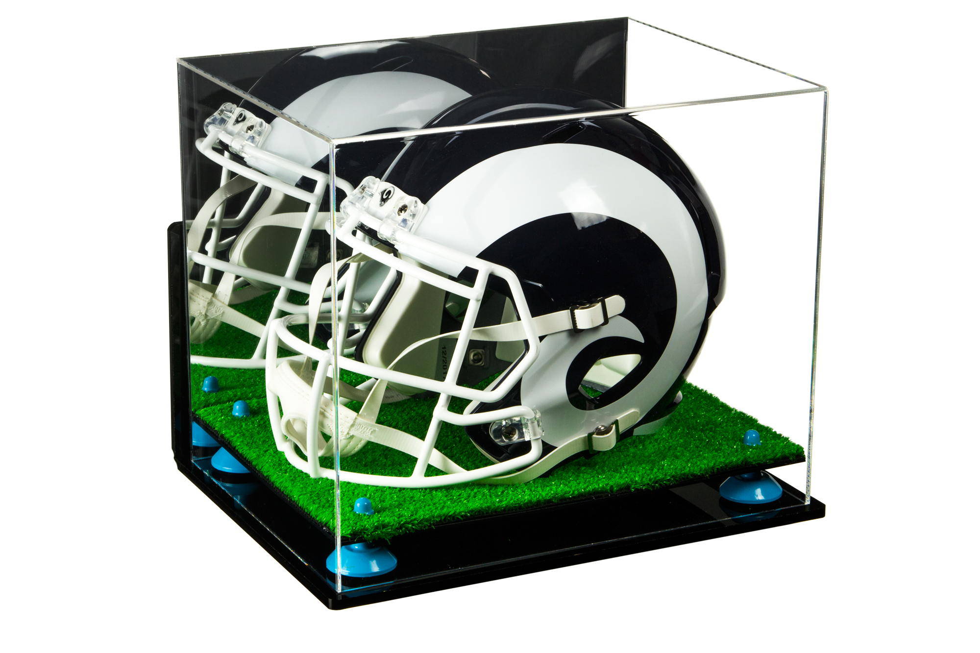 Deluxe Acrylic Football Helmet Display Case with Blue Risers, Mirror