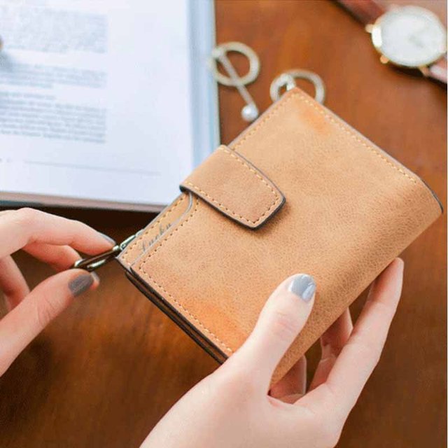 ITFABS Women's Short Leather Wallet Matte Surface Hasp Simple Bifold Small Handbag