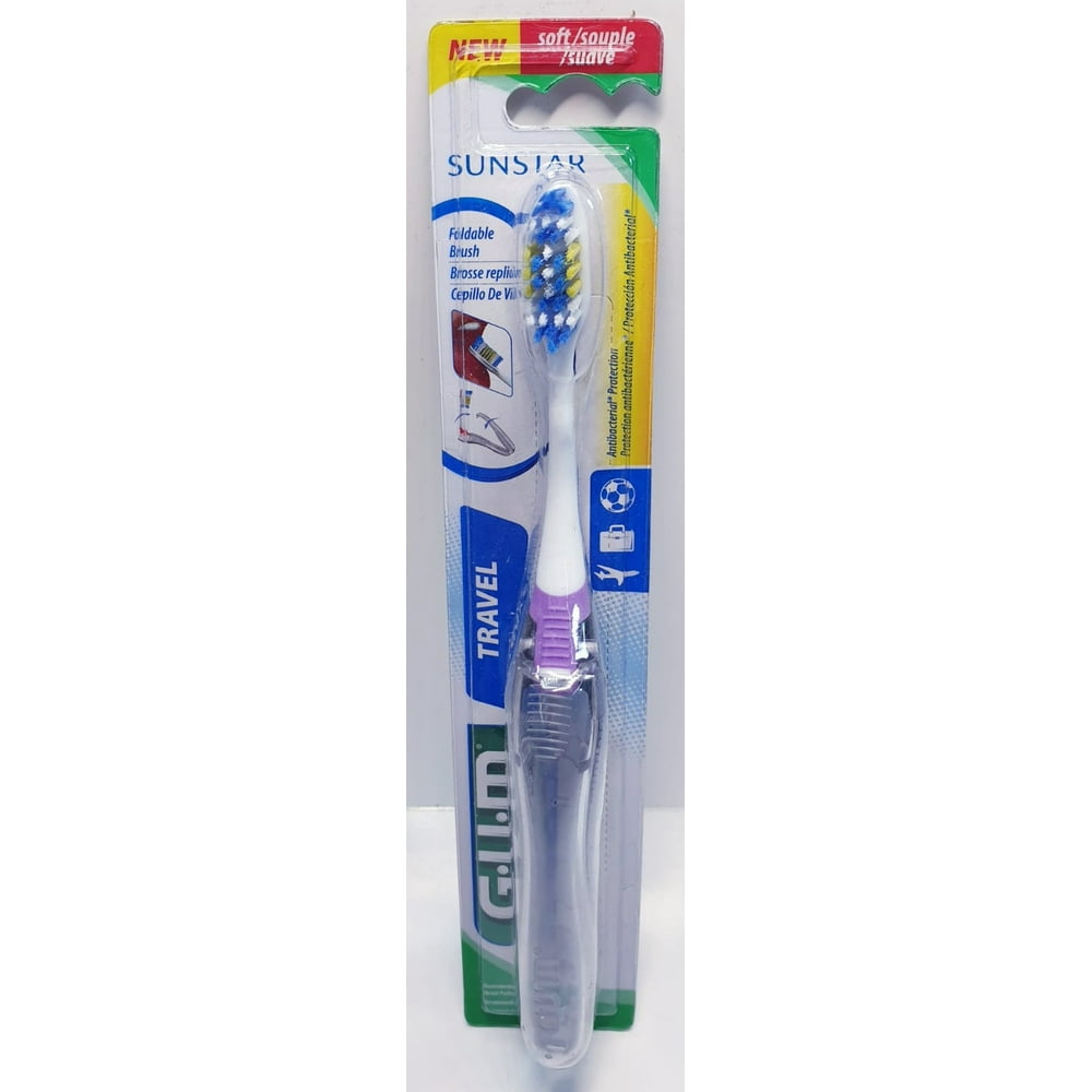 GUM Travel Toothbrush with Antibacterial Bristles & Folding Handle, Soft Bristles