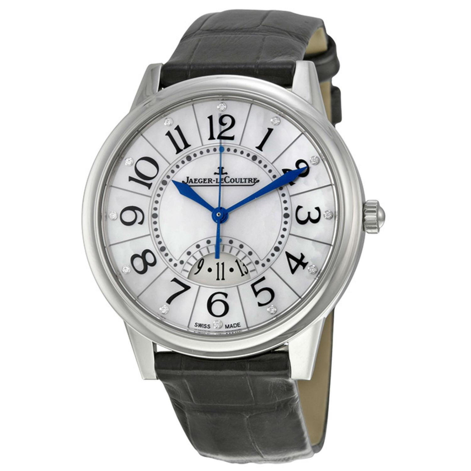 Jaeger LeCoultre Mens Rendez Vous 37.5mm Black Leather Band Steel Case Automatic MOP Dial Watch Q3548490