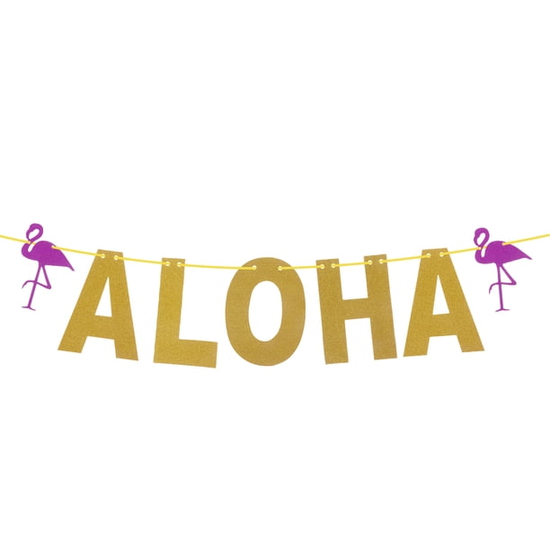 KAKOWELY Banner Aloha con flamencos brillantes, decoración para fiesta hawaiana, fiesta luau, fiesta tropical de verano