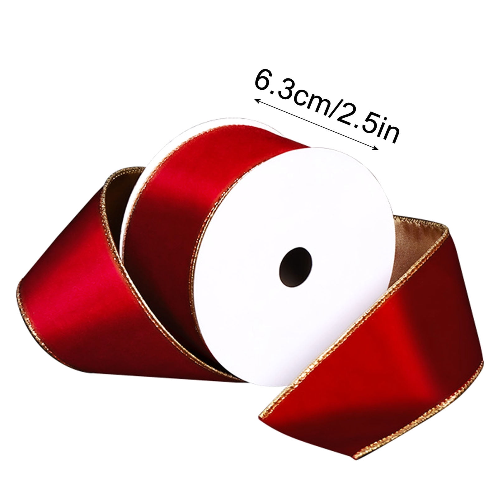RuiJiao 2.5in Red Velvet Wired Christmas Wired Ribbon with Gold Backside, Red and Gold Christmas Ribbon for Tree Decorations, Wreaths, Crafts, Home Decor, Gift Wrapping