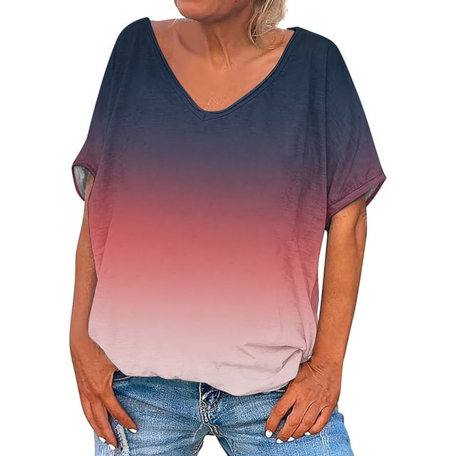Posijego T-Shirts à Col en V pour Femmes, Chemise à Manches Courtes Imprimée, Pyjama Décontracté d'Été pour Femmes