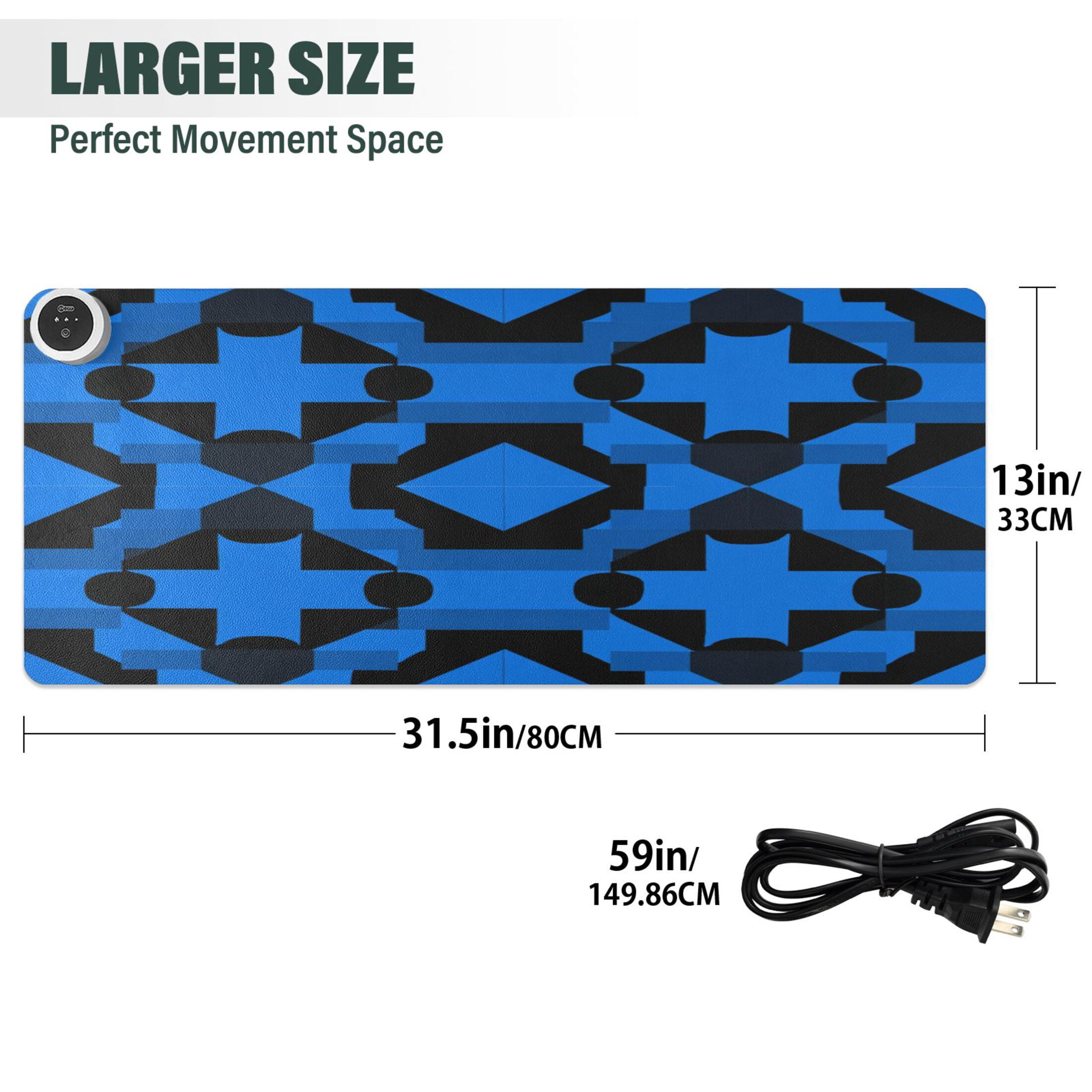 Large Heated Desk Mat Mouse Pad 31.5"x13"PU Leather Graphene Heating Desk Warmer with 3 Temperature Settings 110V US Plug Non-Slip Warm Pad for Home, Office, and Gaming Dark Blue Black Plaid