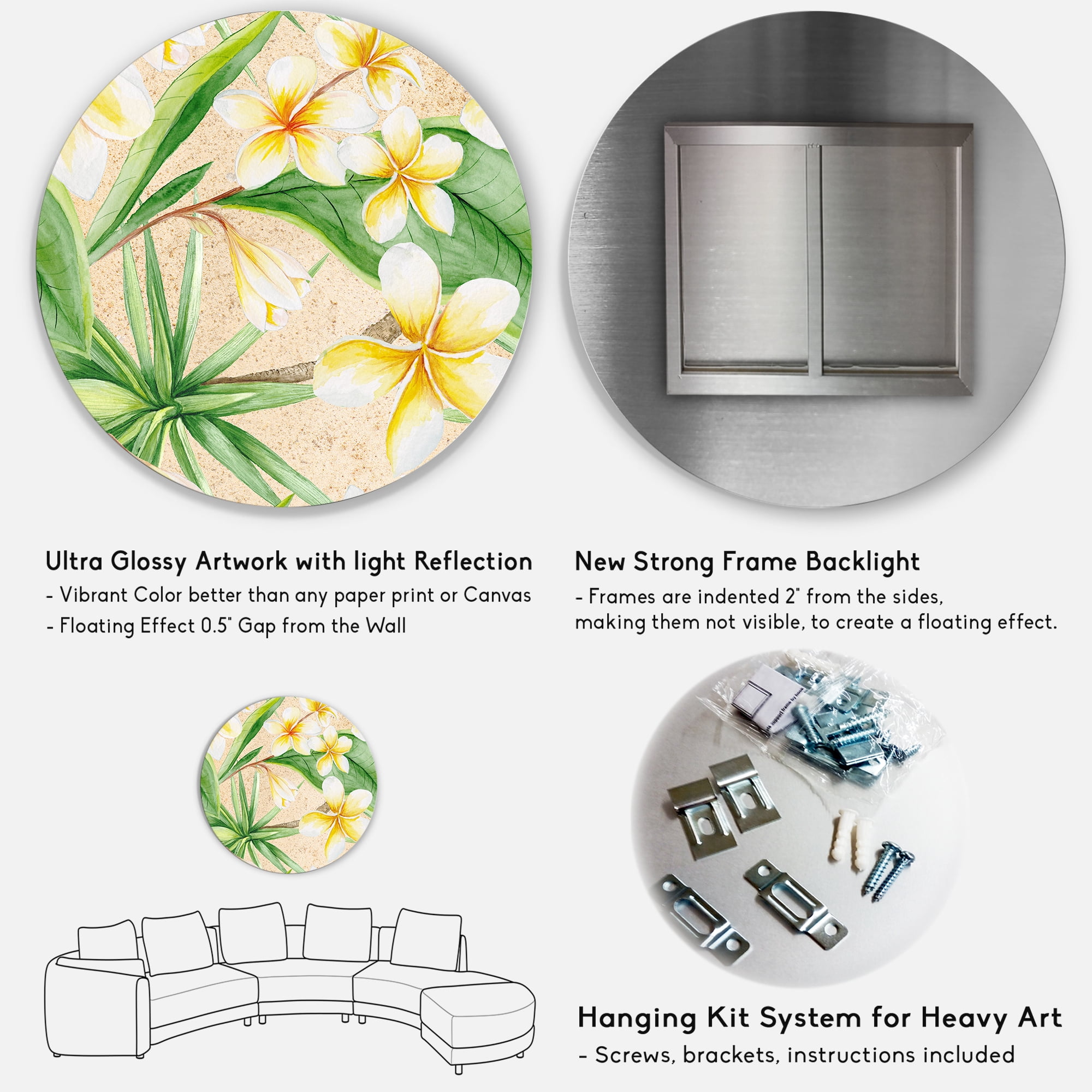 Designart 'Yellow Flowers and Tropical Foliage XI' Traditional Circle Metal Wall Art 36x36 - Disc of 36