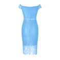 thumbnail image 4 of Puntoco Vestido De Manga Corta Con Cuello En V, Vestido De Falda De Cadera Hueca De Encaje Con Cuello En V De Manga Corta De Un Solo Hombro Para Mujer Vestido Azul Cielo L, 4 of 6