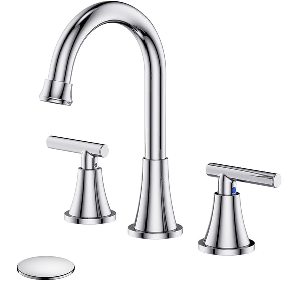 Grifo de baño Hurran Chrome para lavabo con 3 orificios y desagüe desplegable