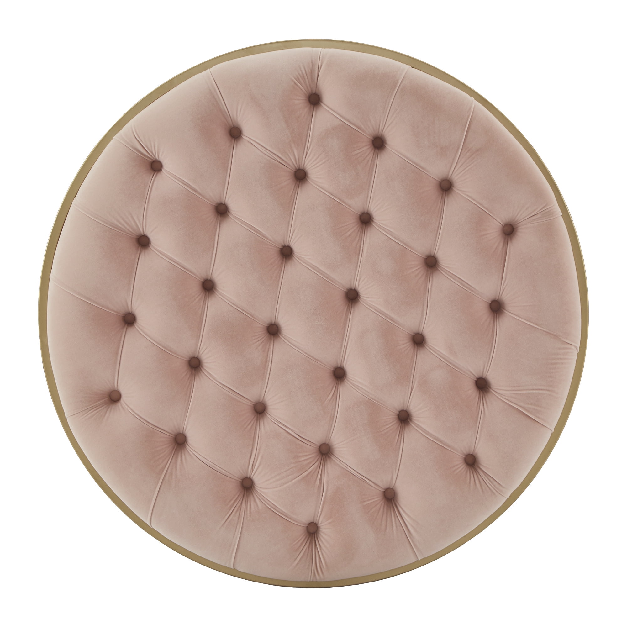 Weston Home Oddie Gold Finish Velvet Button Tufted Round Ottoman, Blush Pink