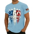 thumbnail image 3 of 250th Anniversary American Shirts for Men Fourth Of July American Flag Print Crew Neck Short Sleeve Tshirt Moisture Wicking Regular Fit Breathable Daily Wear Shirts, Light Blue, #01 Light Blue, 3 of 4