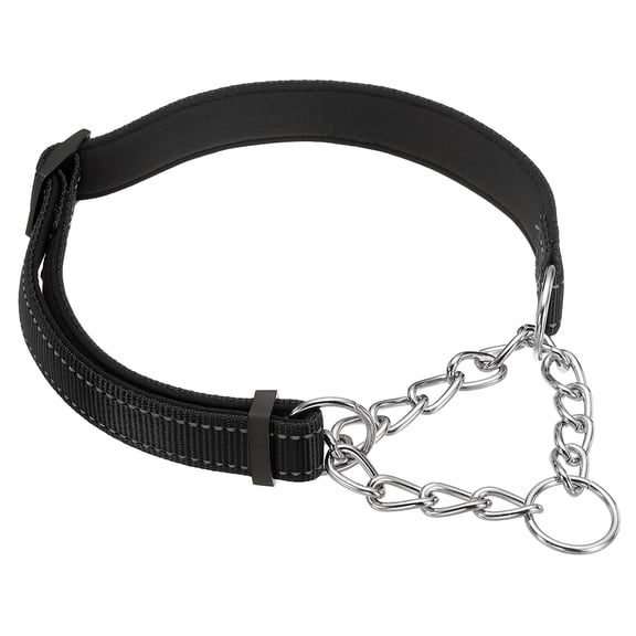 Uxcell Dog Chain Collars, No Pull Dog Collar Adjustable Reflective Nylon with Alloy Steel Chain, (L-24 Inch, Black)