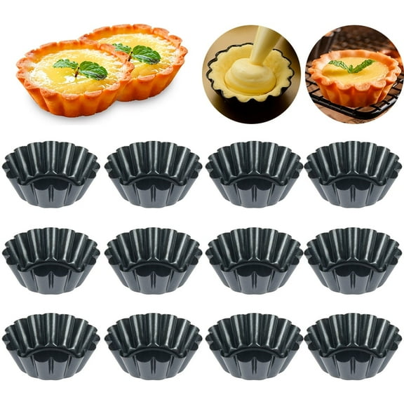 Hvxrjkn 12pcs Non-stick Carbon Steel Mini Tart Pans Egg Tart Reusable Tartlet Cupcake Baking Mold Muffin Cup