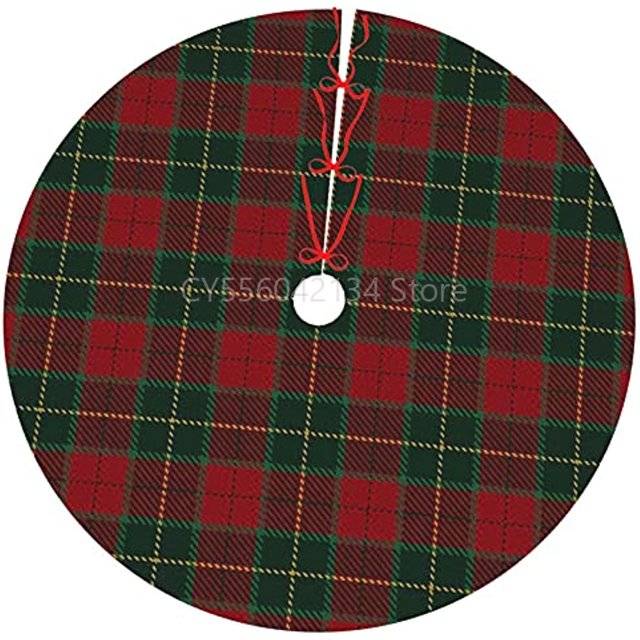 Falda de árbol de Navidad de 48 pulgadas, adornos navideños a cuadros de Búfalo, rojo, verde y dorado, para fiestas, interiores y exteriores