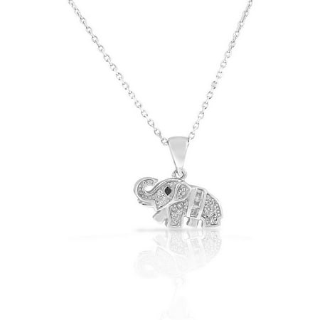- 925 Sterling Silver White CZ Womens Girls Elephant Small Pendant Necklace