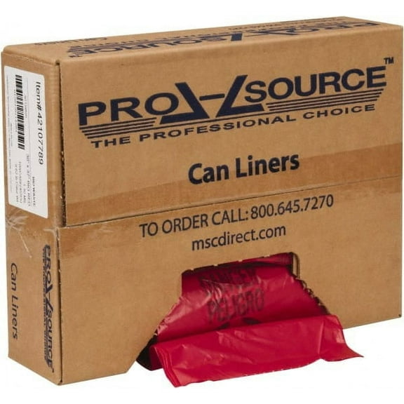 PRO-SOURCE 30 Gal Capacity, Red, Hazardous Waste Bag 1.3 mil Thick x 30" Wide x 37" High, Roll