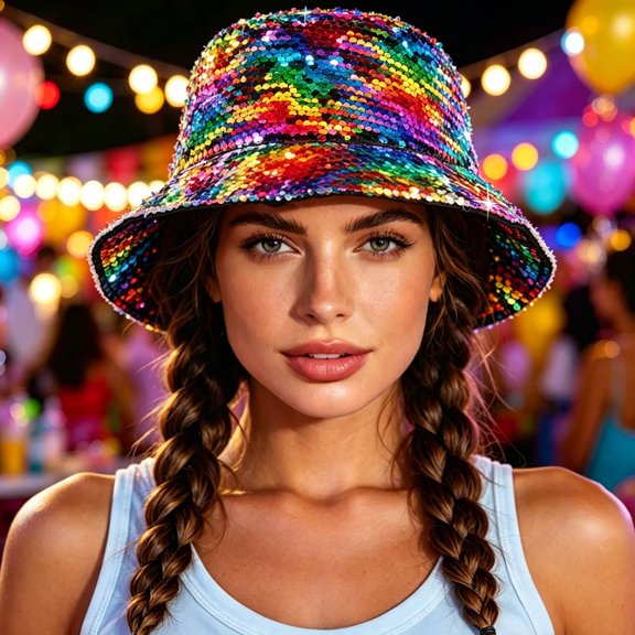 Womens Hat Unisex Colorful Sequin Buckle Hat Stage Party Casual Multicolour One Size