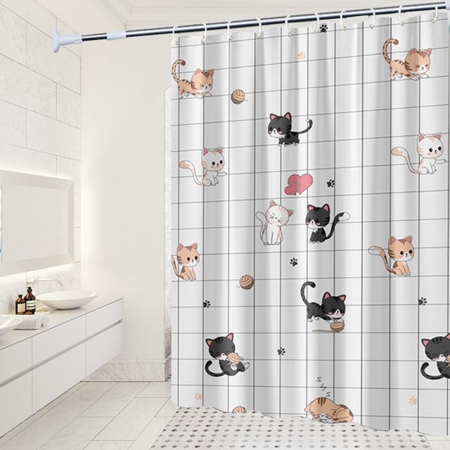 Cortina impermeable de 180x200cm para dormitorio (gato travieso)