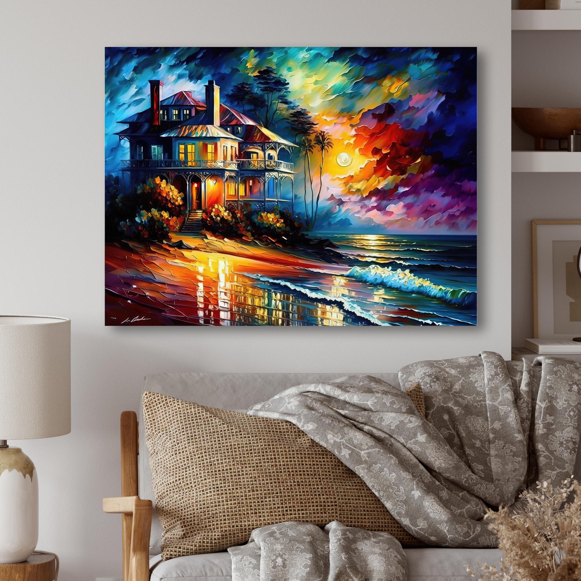 Designart Colorful Beach House I Canvas Wall Art
