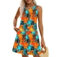 thumbnail image 4 of JSheng Summer Dress for Women 2025 Plus Size Sleeveless Round Neck Elegant Printed Loose Casual Vacation Dress Orange XXL, 4 of 5