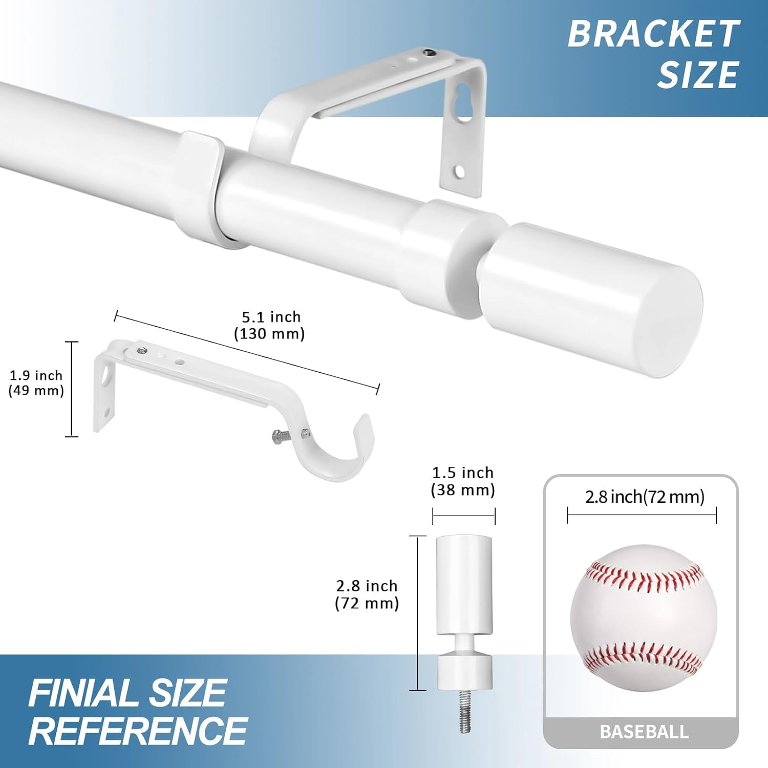 Urbanest Adjustable Single Curtain Rod Set Sullivan Finials – 1 - Inch Diameter, With Glossy White Rod, 28–48 Inches