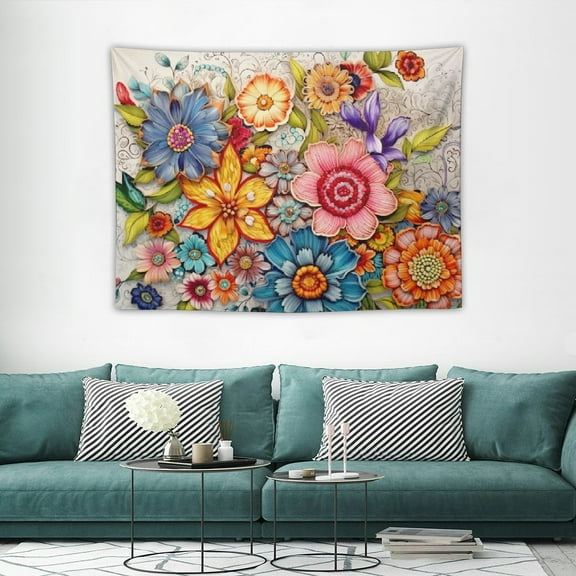 HOMICOZI Colorful Floral Tapestry Wall hanging, Bright Boho Blossom Tapestries, Multi Color Tapestry for Bedroom Home Hippie Wall Decor