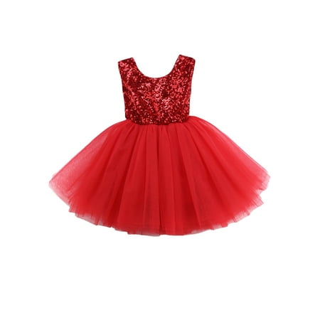 

CenturyX Princess Kids Baby Dress For Girls Fancy Wedding Dress Sleeveless Sequins Party Birthday Baptism Dress For Girl Summer Dresses Red 2-3 Years