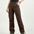 thumbnail image 6 of Women's Cargo Pants, Straight Leg Solid Trousers with Multi Pockets, Casual Long Pants for Work Outdoor Hiking Wear | VerBelle,Coffee 3XL, 6 of 7