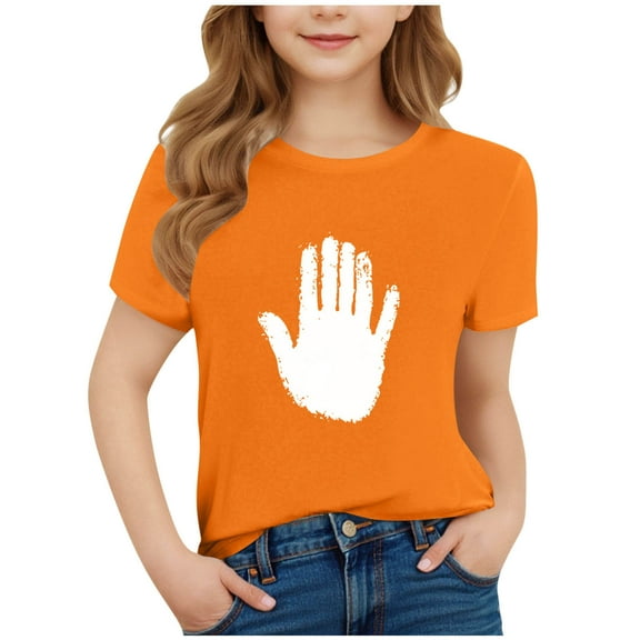 Favoffer Summer Kids Orange Graphic Print Crewneck Short-Sleeve Tee - Play,Outdoor,Travel,Casual 3-15Y
