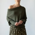 thumbnail image 2 of Youkk Off Shoulder Draped Jumpers Soft And Cozy Fall Sweaters For Women Easy To Clean And Care Polyester Dark brown, 2 of 6