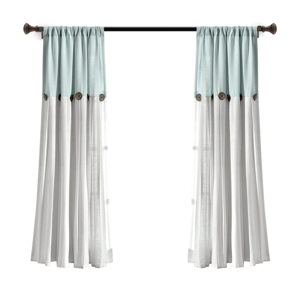 Lush Decor Linen Button Farmhouse Chic Solid Color Cotton Blend 3" Rod Pocket Light Filtering