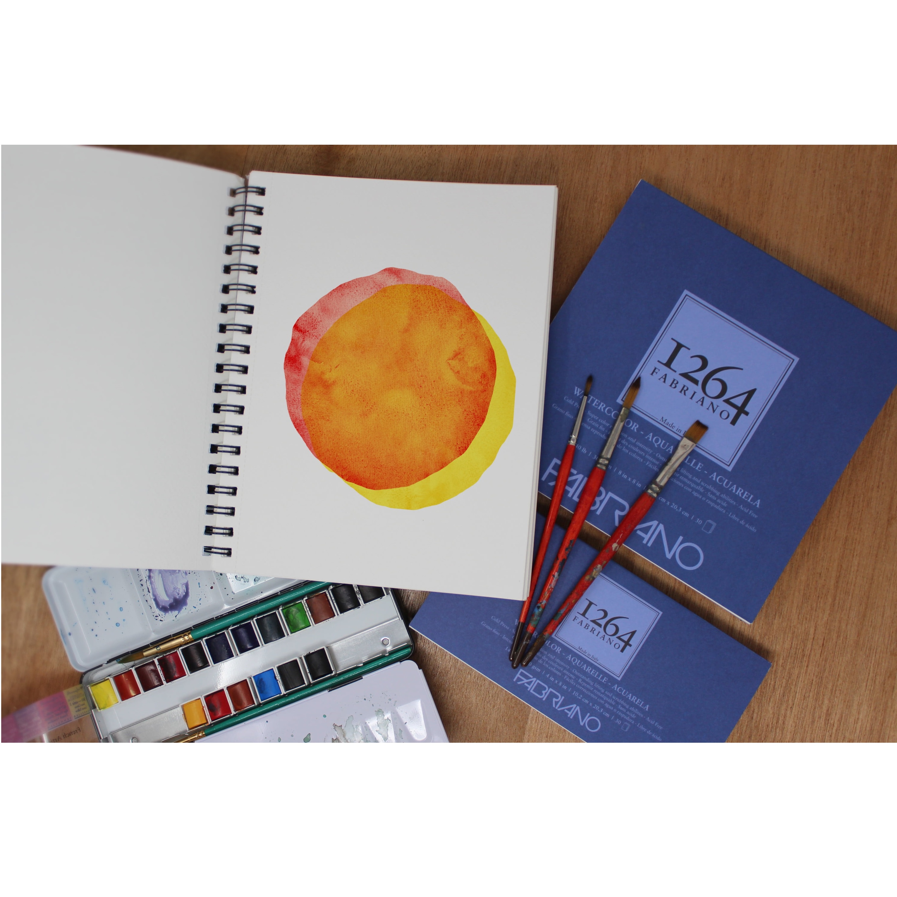 Fabriano 1264 Watercolor Pad, Glue Bound, 9”x12”, 140 lb, 30 Sheets, 100% Alpha-Cellulose, Wet Media, Three Pack