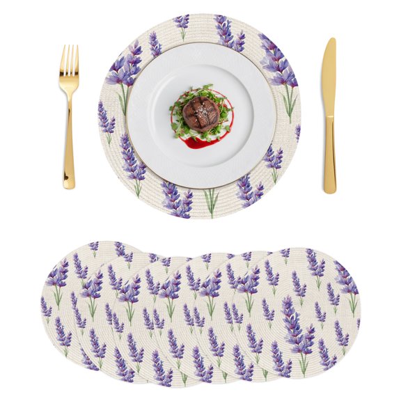 Round Placemats Spring Flowers 15 inch Set of 6 Table Mats for Dining Table Purple Lavender Watercolor Heat Resistant Non-Slip Kitchen & Home Decorative Place Mat Set