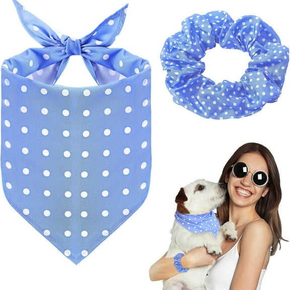 Dog Bandanas & Matching Hair Scrunchie Dot Spring Summer Clothes Pet Scarf Bibs Bandana for Owner and Dog Matching Large Medium Puppy