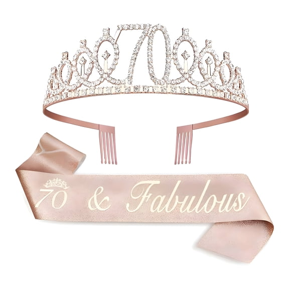 DESIGNICE Crowns for Women,Rose Gold 70th Birthday Crown,Birthday Number Tiara Headband,Party Hair Accessory for Women