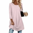 thumbnail image 3 of Womens Long Length Tunic Tops, 3/4 Sleeve Shirts for Women Fall Fashion Loose Fit Striped Printed Crewneck T-Shirts, 3 of 5