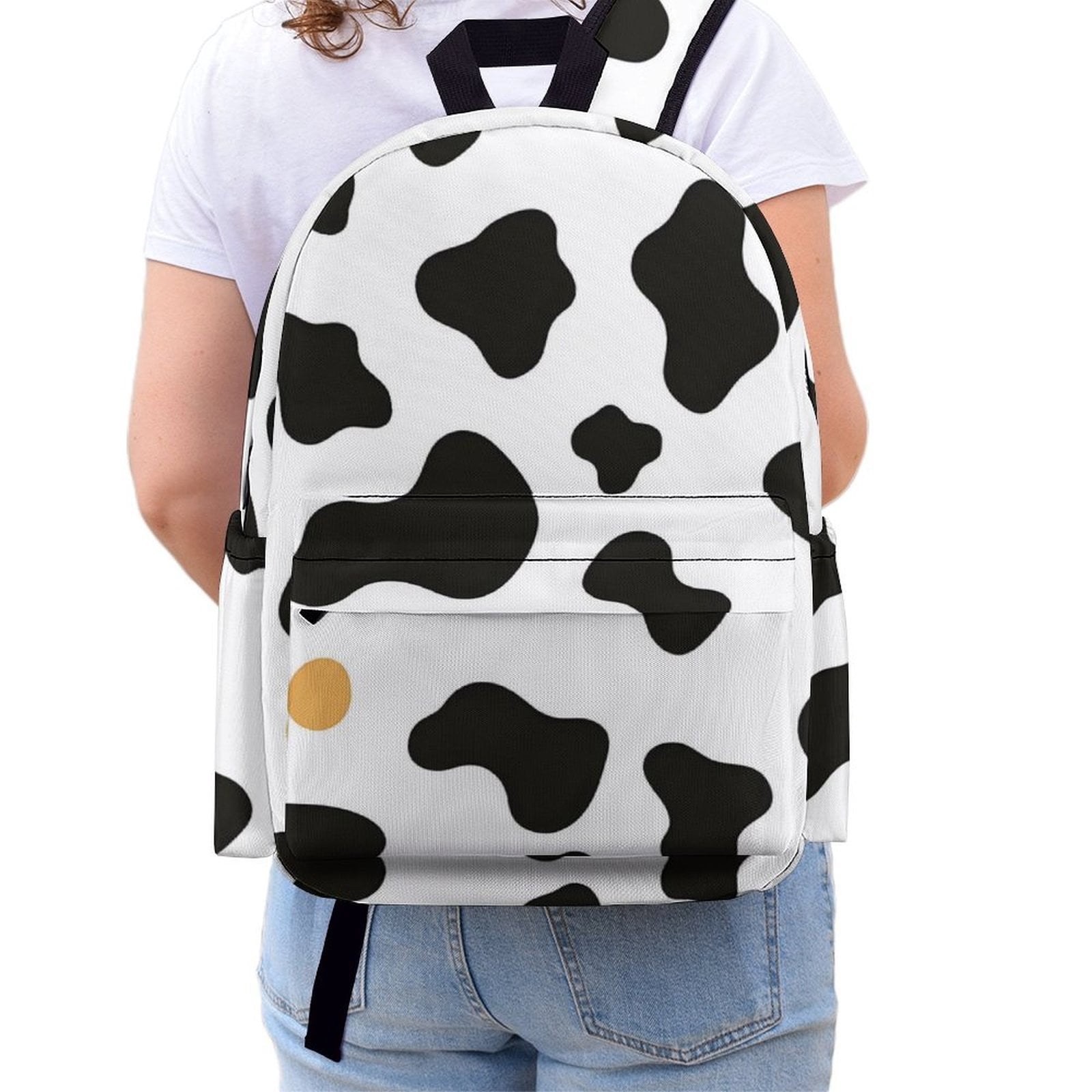 Large Capacity Half Print Backpack 11.8×16.5×5.9in Multifunctional Zipper Design Convenient Switch Simple Cow Print Pattern, Vector Art Style_2