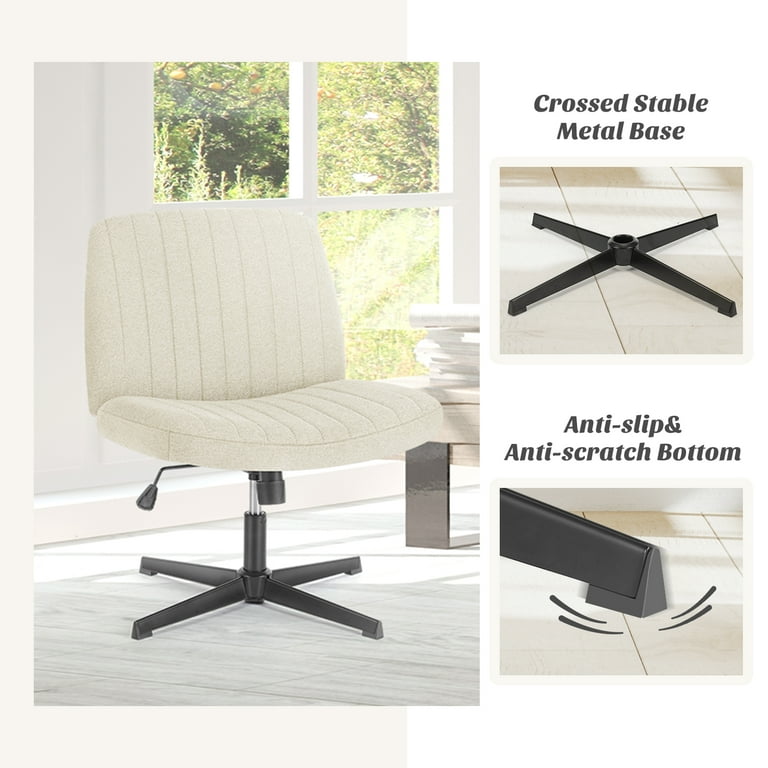 Armless Criss Cross Chair Comfy Office Chair with Lumbar Support Pillow  Home Office Desk Chair No Wheels Computer Chair Vanity Chair for Makeup  Room