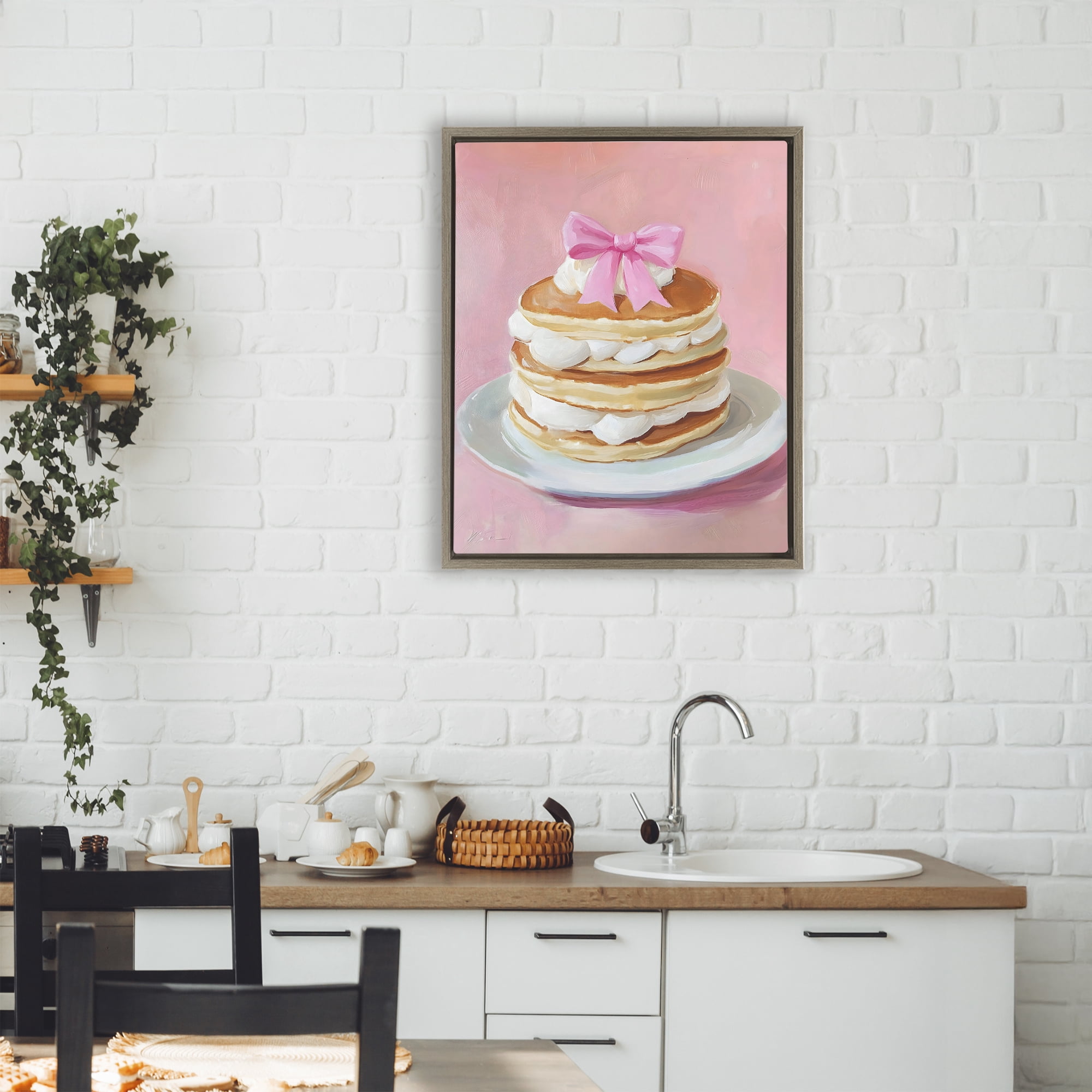 Stupell Industries Coquette Pancakes with Whipped Cream Brown Framed Floater Canvas Wall Art, design by The Prints Vibe