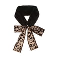 thumbnail image 1 of INSPIRE CHIC Women's Leopard Ribbons Faux Fur Wrap Collar Scarf Plush Neck Scarves Black, 1 of 5