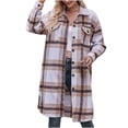 thumbnail image 1 of AherBiu Jackets for Women Flannel Plaid Shacket Button Down Lapel Mid-Long Winter Coats with Pockets, 1 of 7