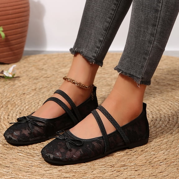 Mfakffe Ballet Flats for Women Mesh Bowknot Ballerina Flats Closed Toe Comfortable Casual Work Shoes Black 10 Wide(EU:43)