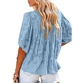 thumbnail image 4 of Txlixc Blusa informal para mujer, cuello en V, manga acampanada, textura de flores, botones, camisa suelta con volantes para mujer Txlixc  Moda, 4 of 5