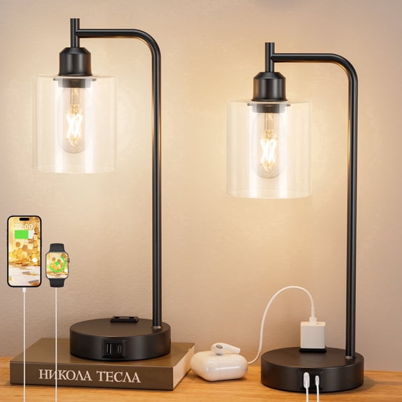 NiteLoom Bedside Table Lamp for Bedroom 2 Pack, Touch Control 3 Way Dimmable with USB Charging & AC Outlet, Night Stand Light for Living Room, Dorm