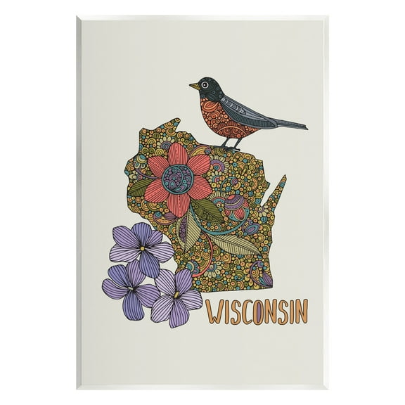 Stupell Industries Intricate Wisconsin Robin State Flower Pattern Design Graphic Art Unframed Art Print Wall Art, Design by Valentina Harper