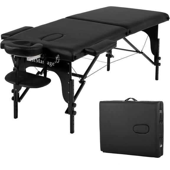 BestMassage Massage Table Portable Salon Table Massage Bed 73 Inches Height Adjustable PU,2 Folding Memory Foam Layer,Black