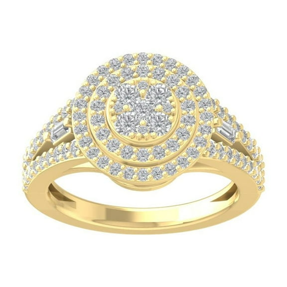 ARAIYA FINE JEWELRY 14K Yellow Gold Round and Baguette shape Diamond Engagement Ring (1 cttw, I2-I3 Clarity, I-J Color) Size 8