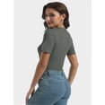 thumbnail image 5 of Fall Clothes Womens Crewneck Ribbed Long Sleeve Shirts Slim Fitted Tee Casual Basic Tshirt Top, 5 of 6