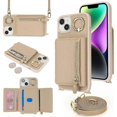 thumbnail image 1 of For iPhone 14/13 Case Litchi Texture Card Bag Leather+TPU Crossbody Phone Cover with Ring Kickstand, 1 of 5
