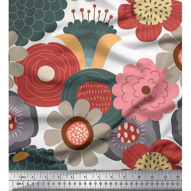 Soimoi Rayon Crepe Fabric Flower Artistic Print Sewing Fabric Yard 46 Inch Wide